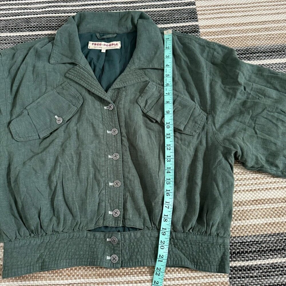 Free People Women's Billy Saddle Jacket Relaxed Cropped Linen Blend Green Small - Picture 15 of 15